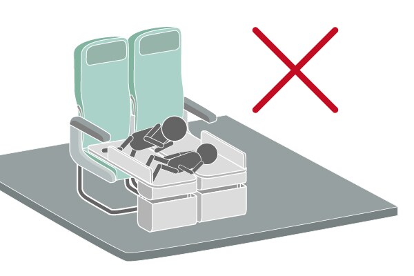 Die Verwendung von zwei oder mehr Bedboxes zum Liegen nebeneinander über die Sitze in der gleichen Reihe ist nicht zulässig.