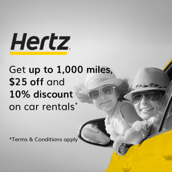 Get Up to 1,000 Miles, $25 off and 10% Discount on Car Rentals Worldwide with HERTZ