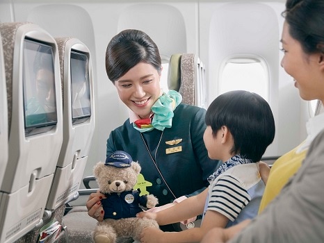 a traveler kid and cabin crew
