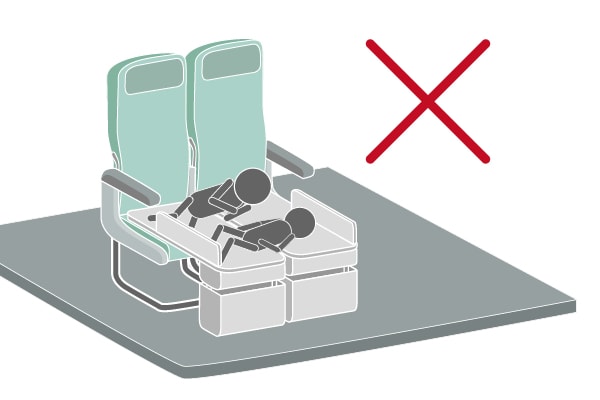 Menggunakan dua Bedbox atau lebih secara berdampingan di sepanjang kursi di baris yang sama untuk berbaring tidak diizinkan.