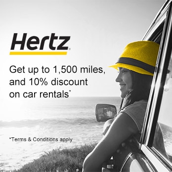 Get up to 1,500 miles and 10% on car rentals worldwide with HERTZ 
