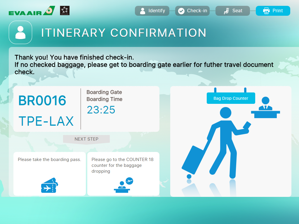 Flight Information Self Check in Kiosk EVA Air Thailand English